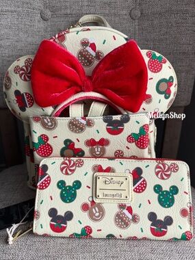 NEW Loungefly Christmas Cookies Backpack Ears Wallet Set